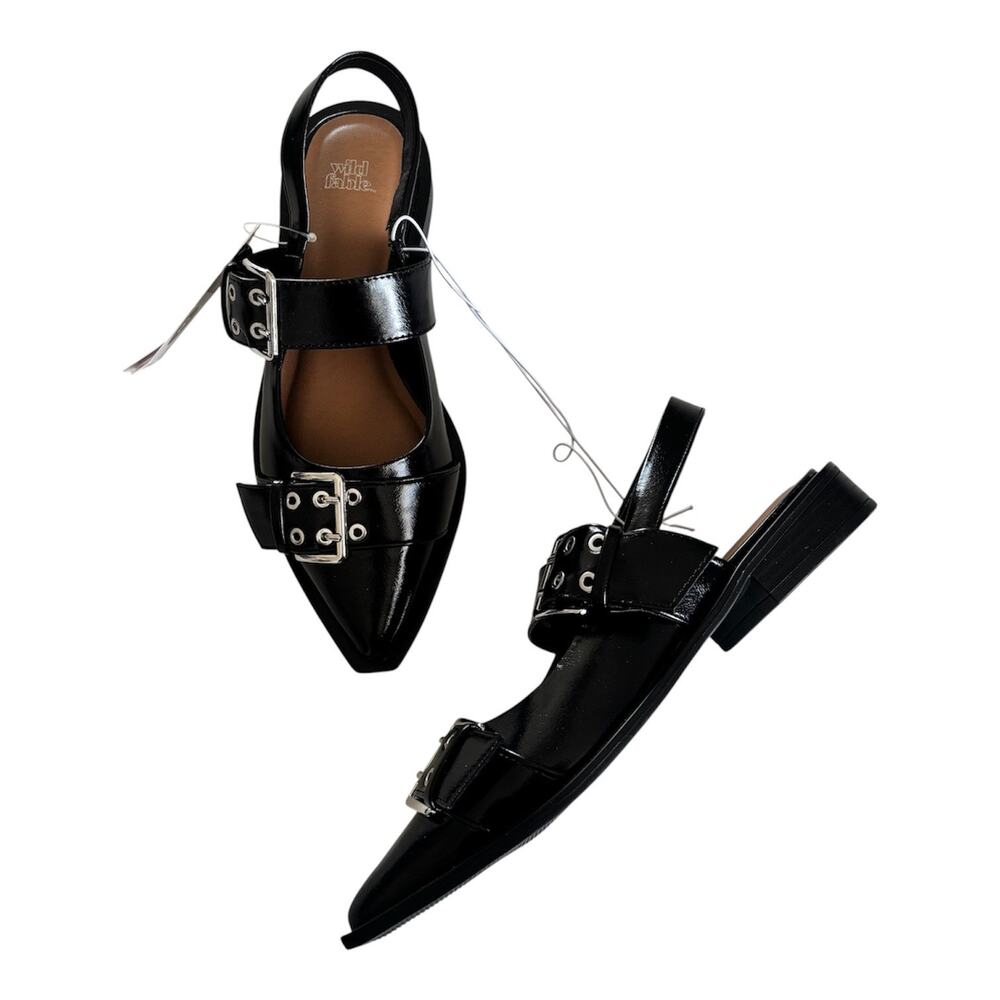 Wild Fable Peyton Double Buckle Slingback Flats Black Women’s 6 NEW Whimsygoth